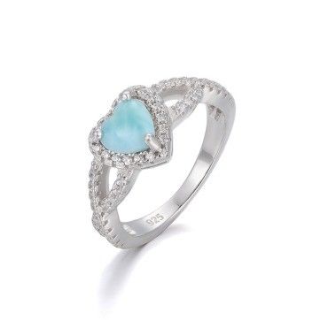 Buen precio Piedra preciosa Larimar de plata Joyería de corazón borde anillo de diamante blanco en línea