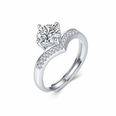 satın al 0.5 1 Karat 6 Prong Moissanite Nişan Yüzüğü D VSS1 925 Sterling Gümüş Özel online manufacture