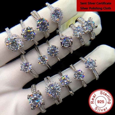 Buy 18k White Gold Solitaire Moissanite Engagement Rings 2 Carat Wedding Bands online manufacture