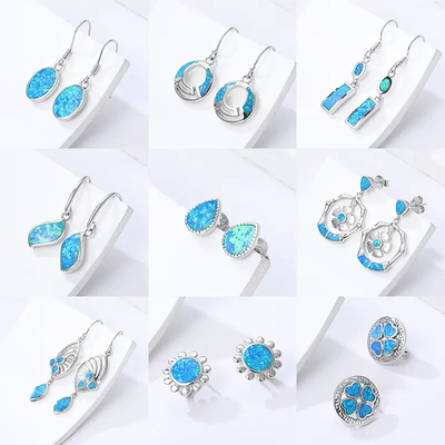 Buy Blue 925 Silver Sterling Opal Jewelry Minimalist Stone Earring OEM online manufacture