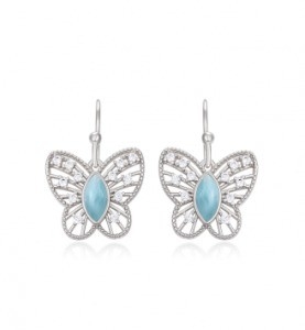 Bon prix Cabochon S925 Larimar bleu bijoux en argent Boucles d'oreilles au papillon en ligne