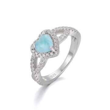 Buon prezzo Gemstone Larimar Silver Jewelry Heart Edge Anello di diamante bianco in linea