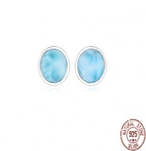 Goede prijs Vrouwen Oval Larimar Zilveren Juwelen Stud Ohrringen 925 Sterling zilver online