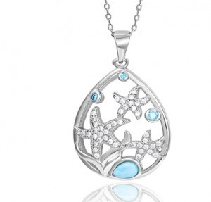 İyi bir fiyat. S925 Sterling Silver Larimar Stone Pendant Kolye Deniz Yıldızı Kolye Kadınlar için çevrimiçi