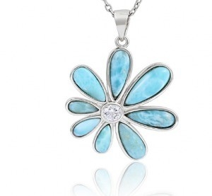 Bon prix Cabochon coupé 925 argent sterling Larimar pendentif collier pierre précieuse bleue fleur en ligne