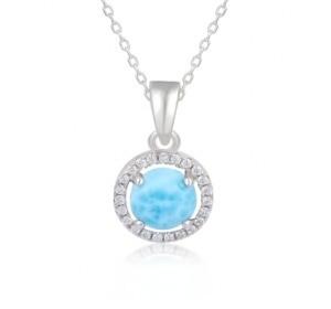 İyi bir fiyat. Yuvarlak Oval Sterling Larimar Gümüş Mücevherler CZ Kolye çevrimiçi