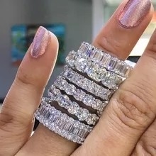 Buen precio S925 Anillos de boda de moissanita de plata esterlina de corte redondo 3 mm 1,5 quilates Diamante en línea