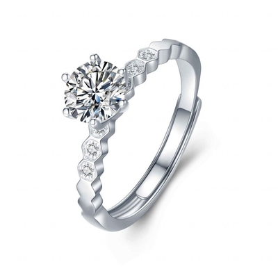 Good price Six Claws 1CT Silver Moissanite Solitaire Engagement Rings Birthstones S925 Engraved online