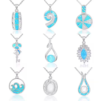 Bom preço Custom S925 Sterling Blue Opal Necklace Jewellery de Prata on-line