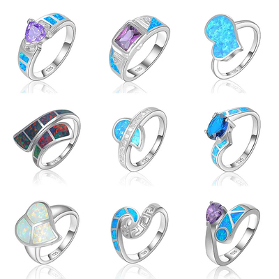 Goede prijs Blauw Vermeil Opal Inlay Bruidsband Vrouwen Juwelen 925 Zilver online