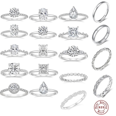 İyi bir fiyat. Eternity 925 Gümüş 2 karat Moissanite Solitaire Yüzük Prenses Kesim Altın Kaplama Düğün Mücevherleri çevrimiçi